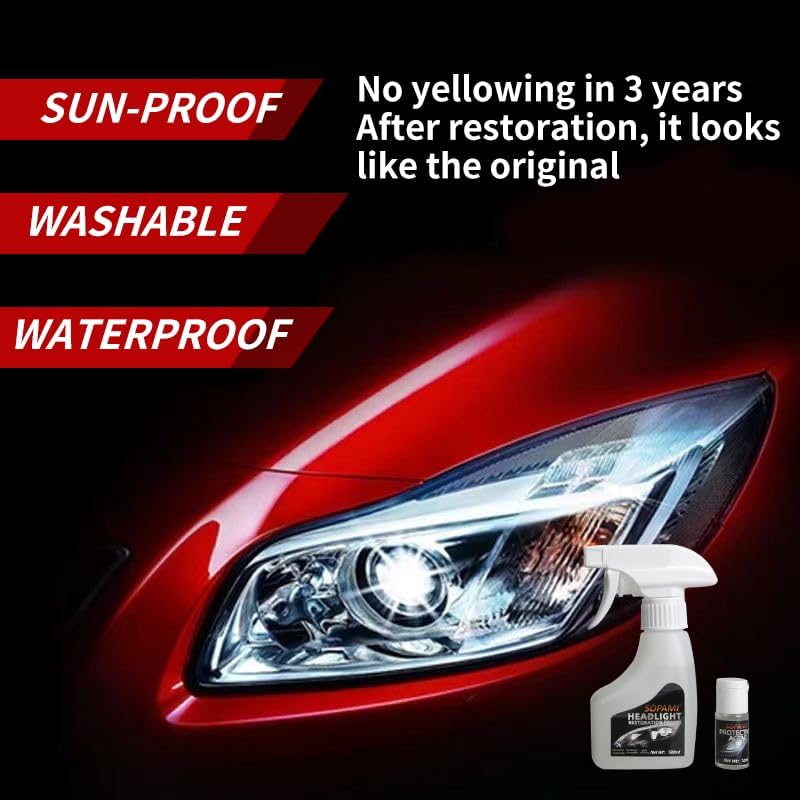 SOPAMI Automotive Headlight Restoration Kit Oxidized and Yellowed Automotive Headlamps Blurring Enhanced Crystallization Coating Refurbisher,Maximum Gloss & Shine – Extremely Hydrophobic - Image 4